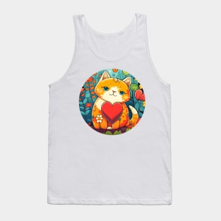 Cat Heart With Bright Eyed Orange Kitty In The Garden - Funny Cats Tank Top